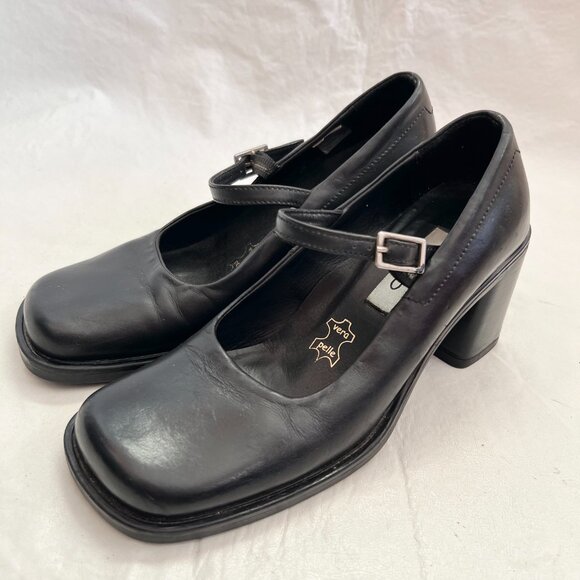 Vintage 90s Aldo shoes mary jane high heels black leather square toe EU 35 5 - Picture 3 of 12
